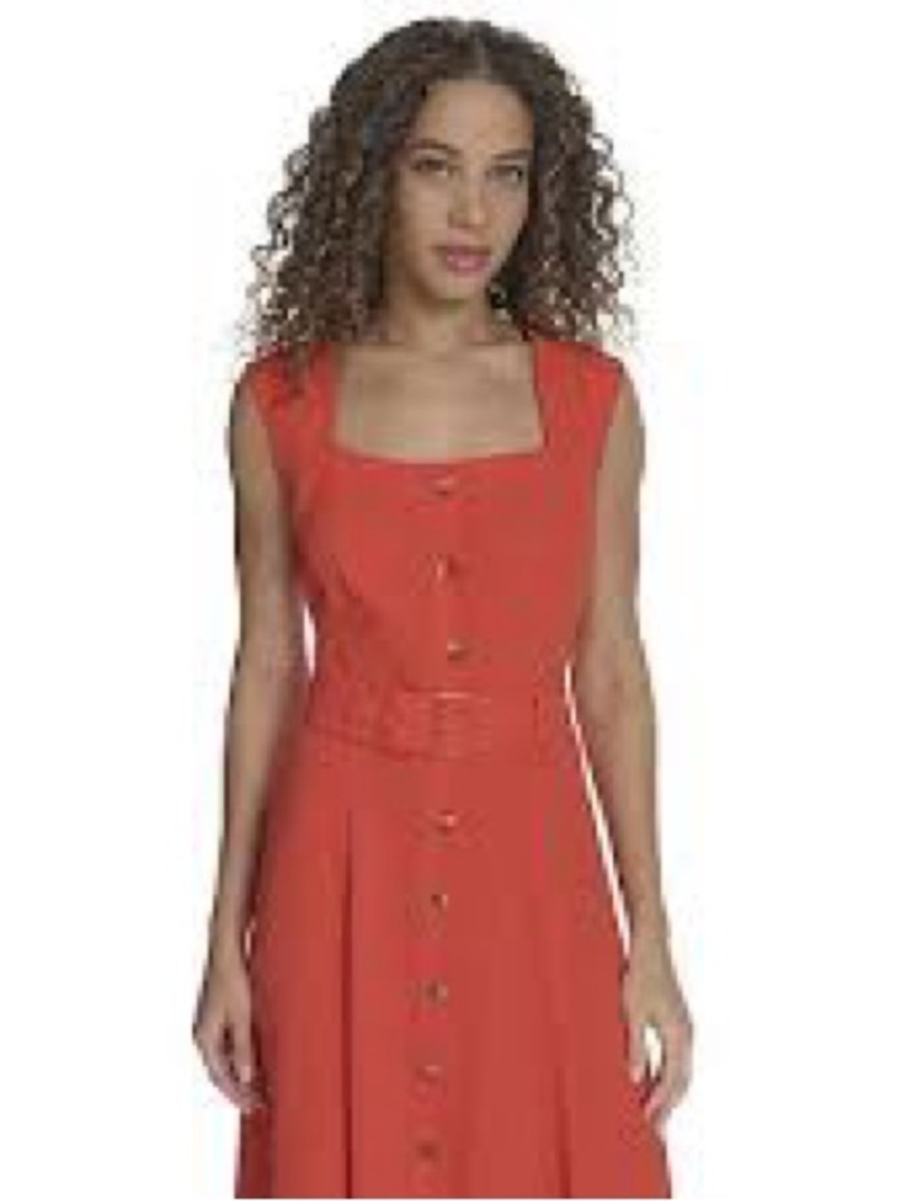 Harper Coral Button-Front Midi Dress with Belt